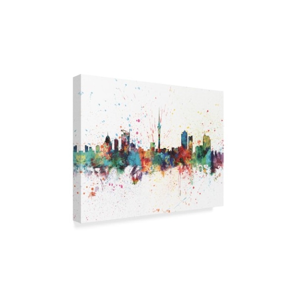 Michael Tompsett 'Auckland New Zealand Skyline Splash' Canvas Art,24x32